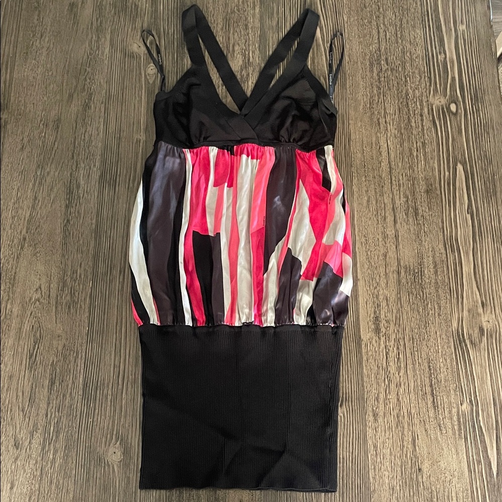 bebe Black and Pink Striped Mini Dress